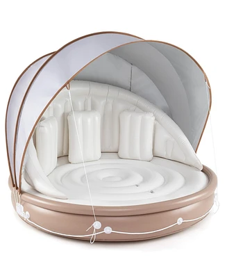 Inflatable Canopy Island Tanning Pool Lounger Float with Retractable Canopy