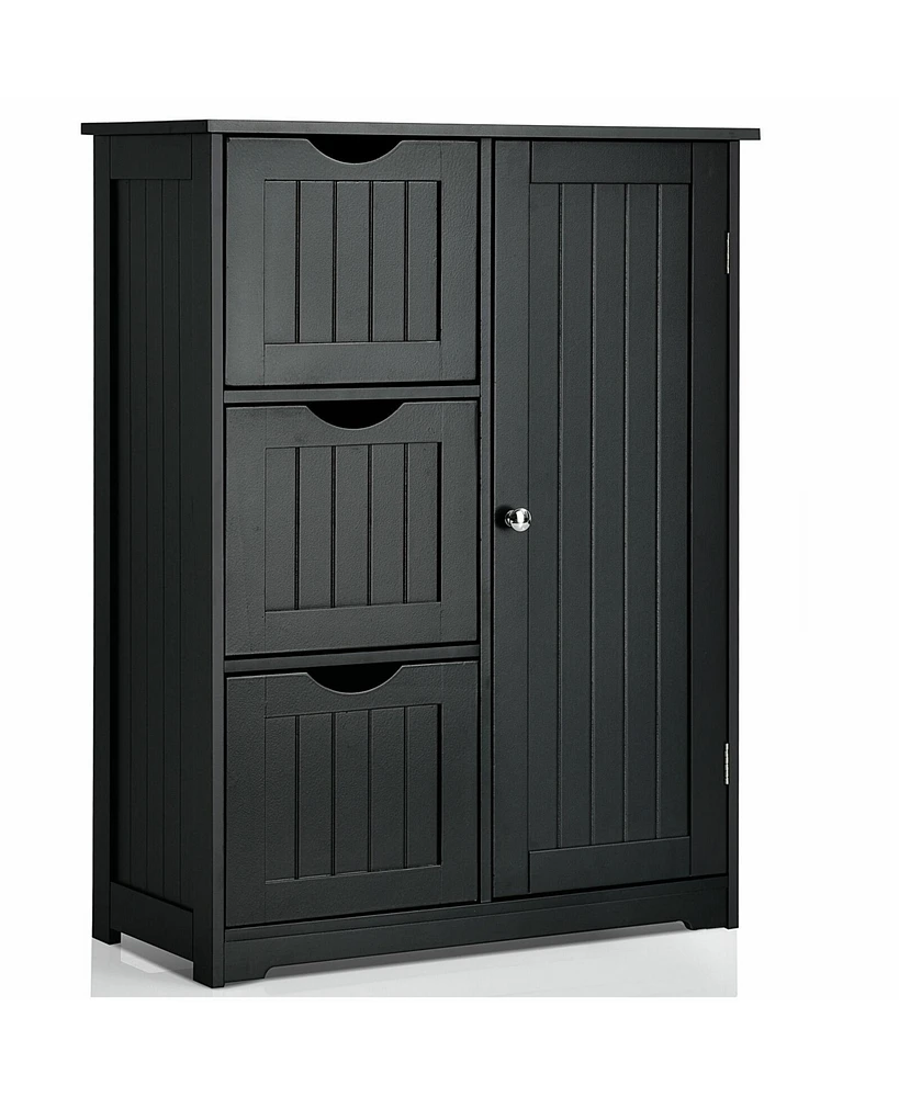 Volenca Bathroom Floor Cabinet Side Storage with 3 Drawers and 1 Cupboard