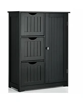 Volenca Bathroom Floor Cabinet Side Storage with 3 Drawers and 1 Cupboard