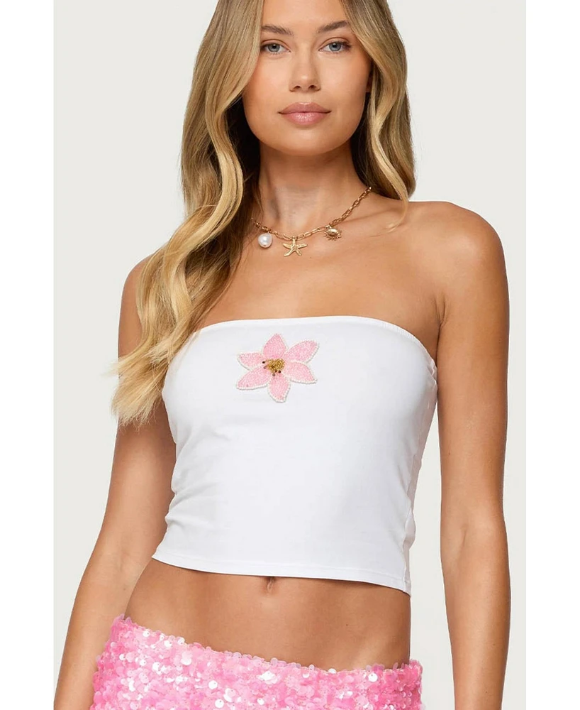 Edikted Women's Luli Beaded Flower Tube Top