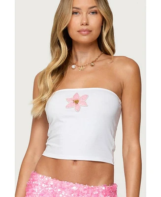 Edikted Women's Luli Beaded Flower Tube Top