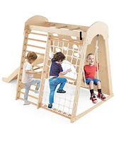 8-in-1 Indoor Jungle Gym Wooden Playground with Swing and Climbing Wall