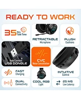 Delton Wireless Gaming Headset with Retractable Cvc Mic, Auto Pair Usb Dongle, 35 hrs Talk time, Fast Charging Gaming Headphones with Rgb Light for Pc