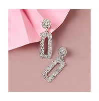 Sohi Women's Silver Textured Geometric Drop Earrings