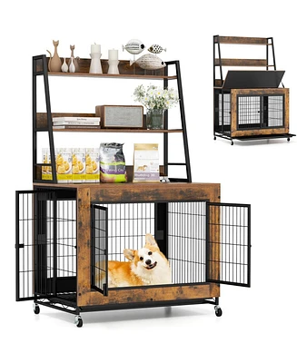 Industrial Dog Kennel Dog Crate Furniture with Storage Shelves