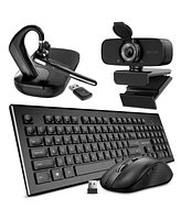 Delton 90X Bluetooth Headset with Usb Dongle, 1080p Usb Webcam with Adjustable Mounting Clip, Wireless Keyboard and Mouse Combo, Compatible with Lapto