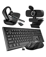 Delton 90x Bluetooth Headset With Usb Dongle 1080p Usb Webcam With Adjustable Mounting Clip Wireless Keyboard Mouse Combo Compatible With Laptop Pc Tablets Smartphone Black