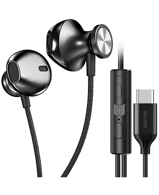 Delton 15EC computer earbuds with microphone, Wired Headphones Ubc C, Usb Type C Earphones with In-Line Remote Control, usb c wired earbuds for iphone