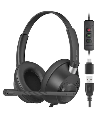 Delton 42Y Usb Headset with Mic, Hi-Fi Stereo Sound, Over-Ear Computer Headset with Noise Cancelling Microphone, In-Line Controls, Compatible with Pc,