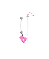Bling Jewelry Mother To Be Pink Feet Dangle Navel Belly Ring Silver Tone Surgical Steel