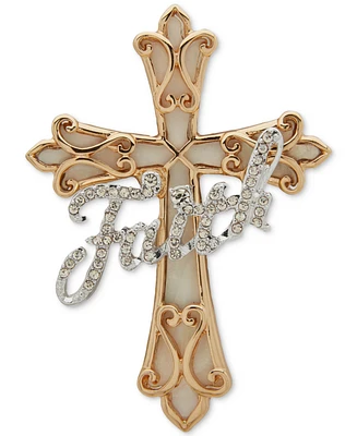 Anne Klein Two-Tone Stone Faith Cross Pin