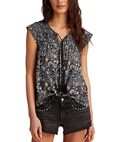 Lucky Brand Women's Floral Smocked Tassel-Tie Top