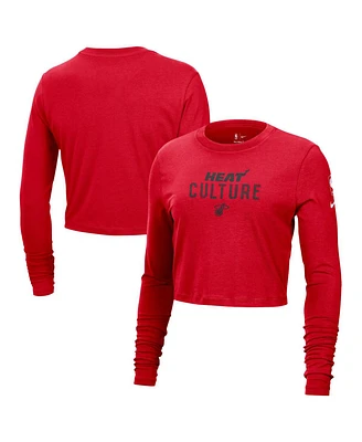 Nike Women's Red Miami Heat 2024/25 City Edition Essential Logo Slim Fit Long Sleeve Cropped T-Shirt
