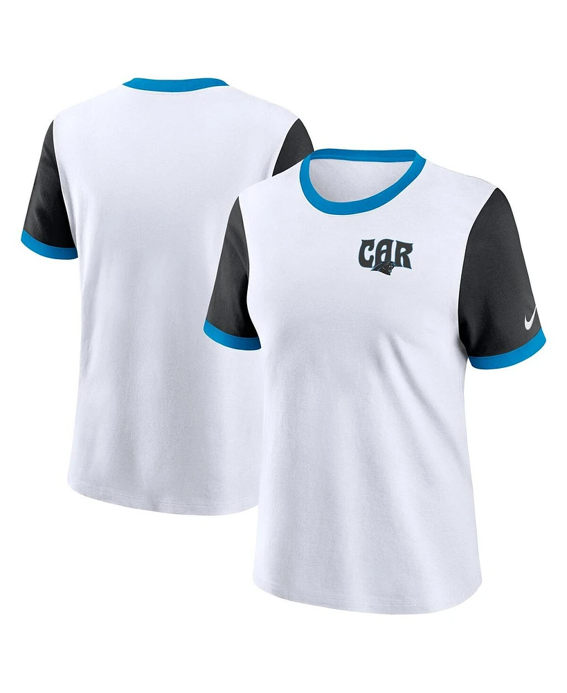 Nike Women's White Carolina Panthers Rewind Ringer Tri-Blend T-Shirt