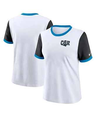 Nike Women's White Carolina Panthers Rewind Ringer Tri-Blend T-Shirt