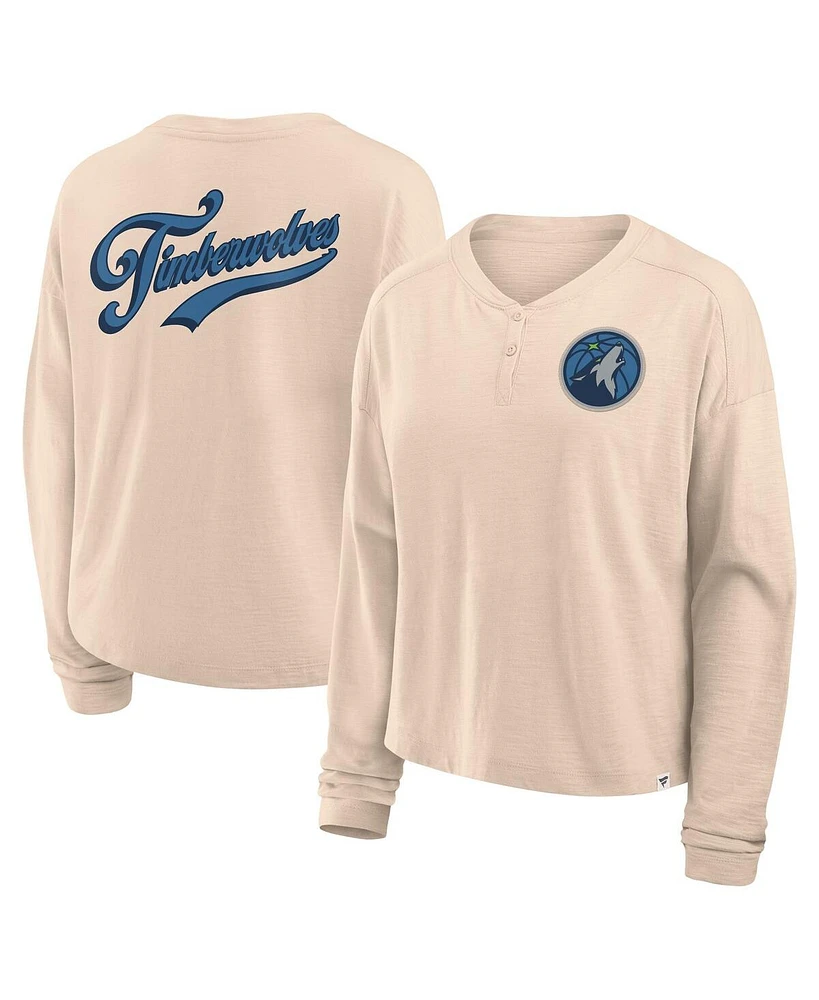 Fanatics Women's Natural Minnesota Timberwolves Boxed Out Drop Fashion Long Sleeve T-Shirt