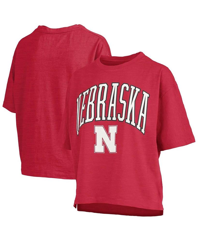 Pressbox Women's Scarlet Nebraska Huskers Nelson Arch Over Logo Waist Length Oversized Slub T-Shirt
