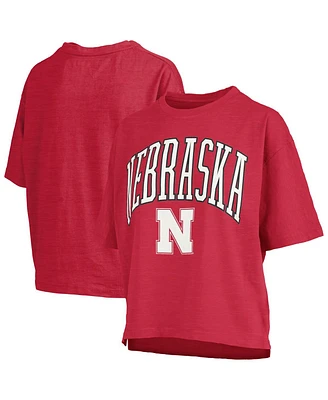 Pressbox Women's Scarlet Nebraska Huskers Nelson Arch Over Logo Waist Length Oversized Slub T-Shirt