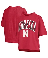 Pressbox Women's Scarlet Nebraska Huskers Nelson Arch Over Logo Waist Length Oversized Slub T-Shirt