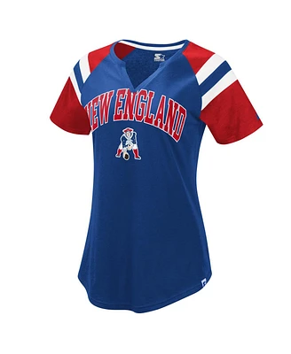 Starter Women's Royal New England Patriots Game on Notch Neck Raglan T-Shirt