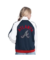 G-iii Sports by Carl Banks Women's White/Navy Atlanta Braves Rally Rhinestone Raglan Full-Zip Track Jacket