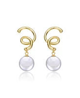 14K Gold Plated Spiral Freshwater Pearl Dangle Earrings