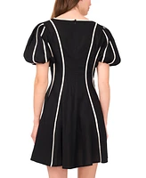 1.state Women's Piped Short-Sleeve Fit & Flare Dress