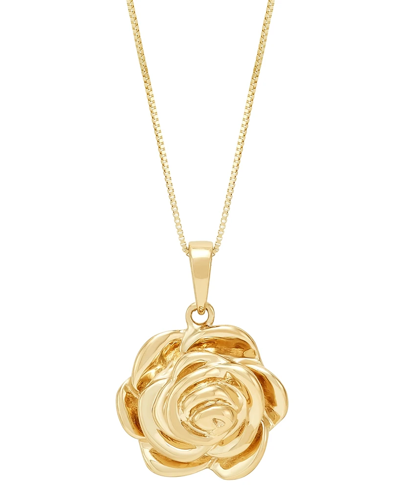 Polished Rose Three Dimensional 18" Pendant Necklace in 14k Gold