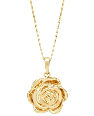 Polished Rose Three Dimensional 18" Pendant Necklace in 14k Gold