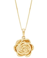 Polished Rose Three Dimensional 18" Pendant Necklace in 14k Gold