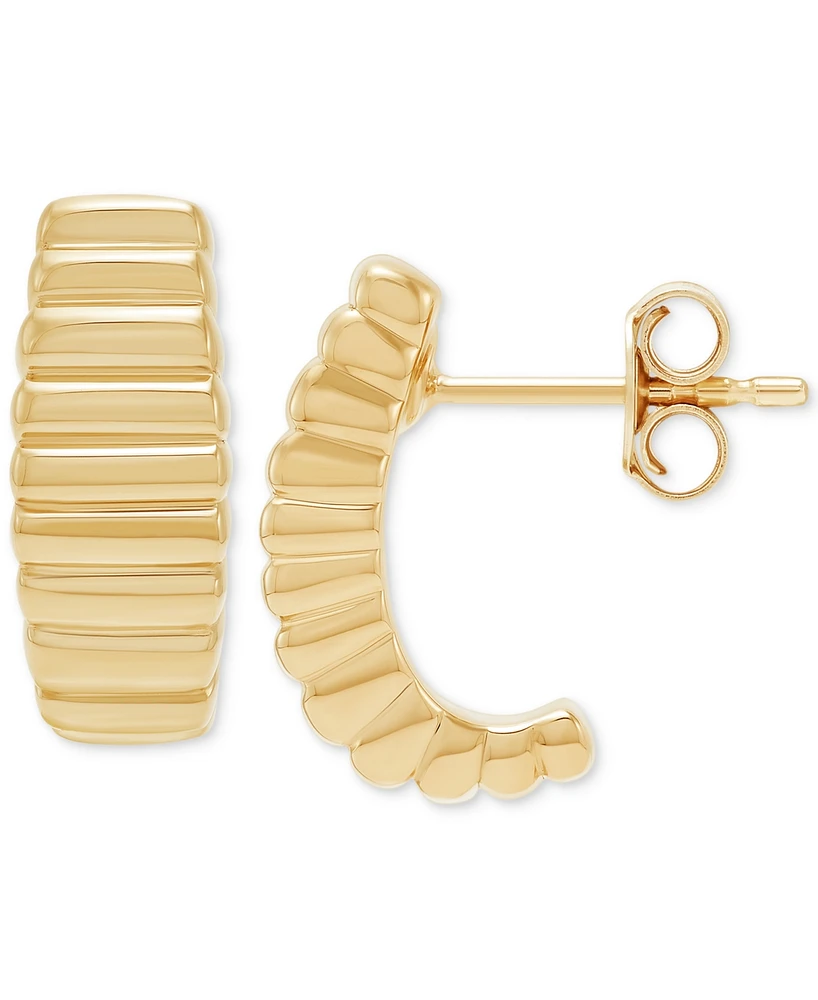 Polished Ribbed C-Design Small Hoop Earrings in 14K Gold, 59"