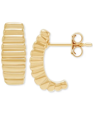 Polished Ribbed C-Design Small Hoop Earrings in 14K Gold, 59"