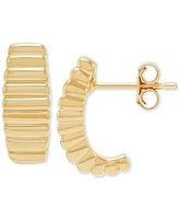 Polished Ribbed C-Design Small Hoop Earrings in 14K Gold, 59"