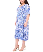 Msk Plus Printed Jersey Elbow-Sleeve Midi Dress