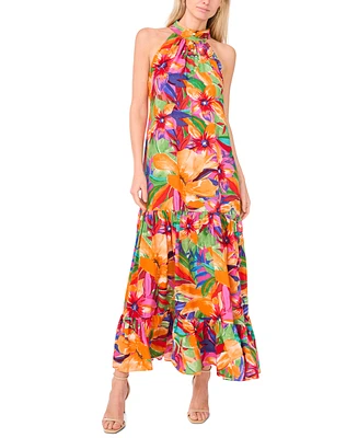 Msk Women's Printed Halter Tie-Back Maxi Dress
