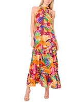 Msk Women's Printed Halter Tie-Back Maxi Dress