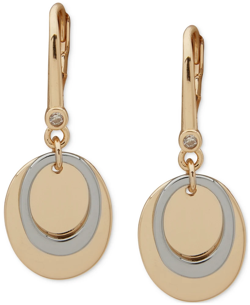 Dkny Two-Tone Oval Shaky Crystal Faceted Drop Earrings