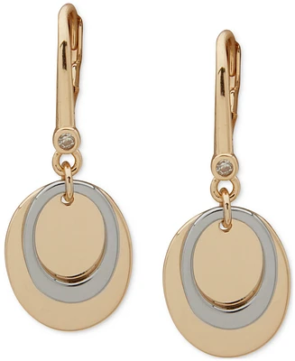 Dkny Two-Tone Oval Shaky Crystal Faceted Drop Earrings