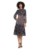 Maggy London Women's Crew Neck Long-Sleeve Midi Dress