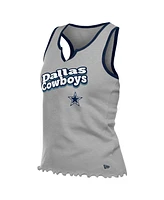 New Era Women's Silver Dallas Cowboys Lettuce Hem Notch Neck Tri-Blend Tank Top