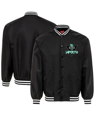 Sportiqe Men's and Women's Black New York Liberty Rock Roll Collection Ringo Satin Raglan Full-Snap Bomber Jacket