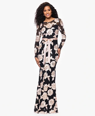 Betsy & Adam Petite Jacquard Printed Long Sheath Dress
