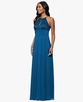 B&A By Betsy and Adam Petites Lace Long Halter Dress