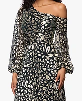 B&A By Betsy and Adam Petites Metallic Printed Long Dress