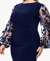 Betsy & Adam Plus Embroidered Scuba Crepe Long Dress