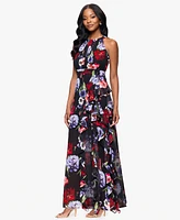 B&A By Betsy and Adam Petites Printed Long Halter Dress