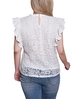 Ny Collection Petite Flutter Sleeve Lace Top