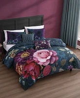 Bebejan Vibrant Flora Bedding 100% Cotton Sateen 5 Piece Queen Size Reversible Comforter Set