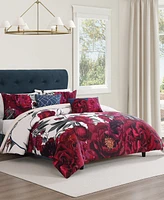 Bebejan Burgundy Branches Bedding 100% Cotton Sateen 5 Piece Queen Size Reversible Comforter Set