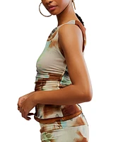 Free People Women's Ash Printed Ruched Mesh Top